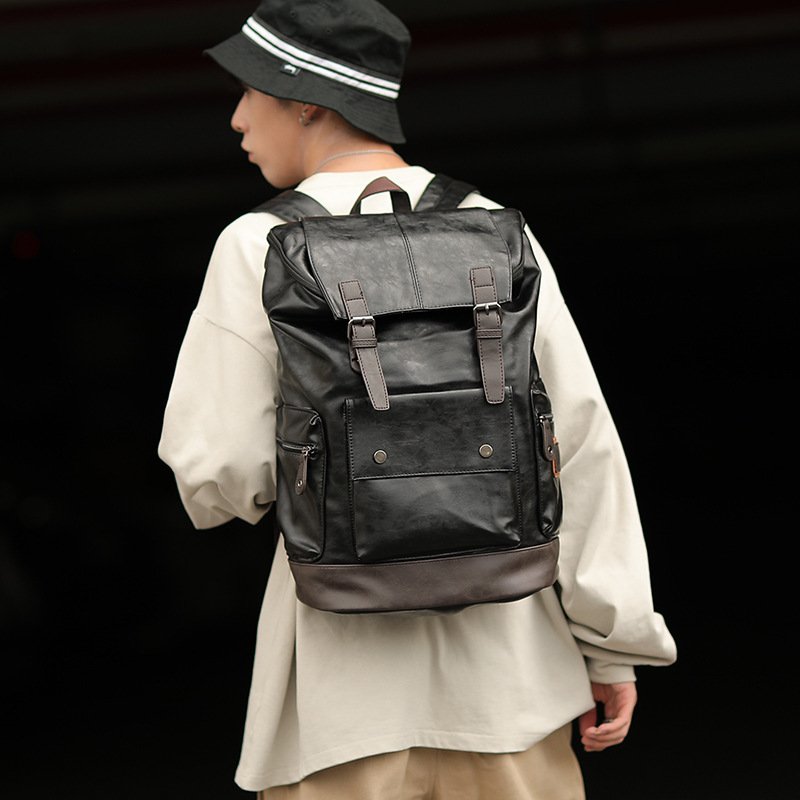 Men's Leather High Quality Backpack Youth Travel School Laptop Bags - Image 7