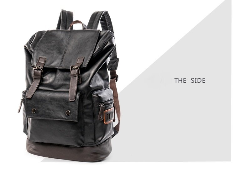 Men's Leather High Quality Backpack Youth Travel School Laptop Bags - Image 10
