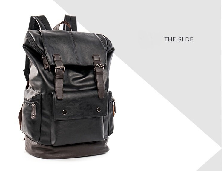 Men's Leather High Quality Backpack Youth Travel School Laptop Bags - Image 9