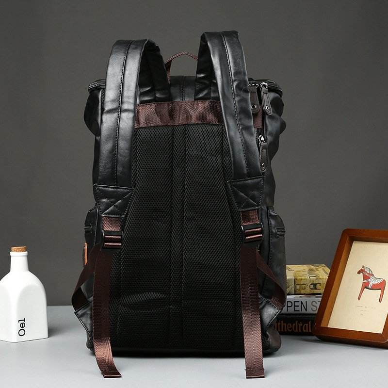 Men's Leather High Quality Backpack Youth Travel School Laptop Bags - Image 3