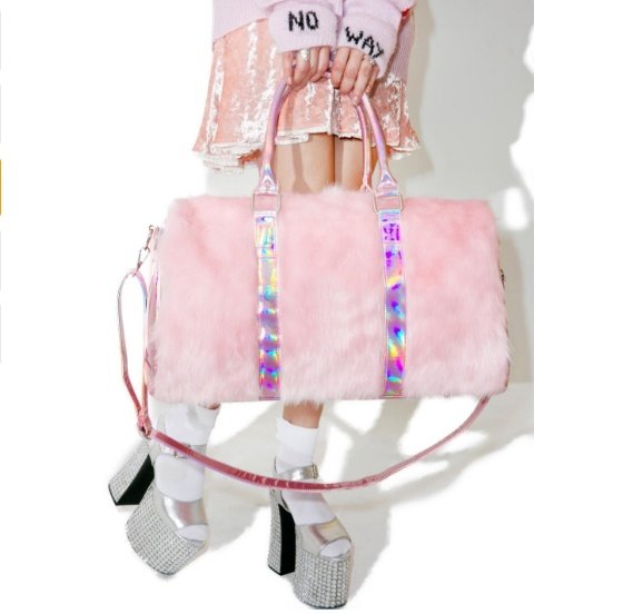 Laser Symphony Faux Fur Plush Oversized Travel Bag Luggage Bag Large Capacity Tote - Image 4