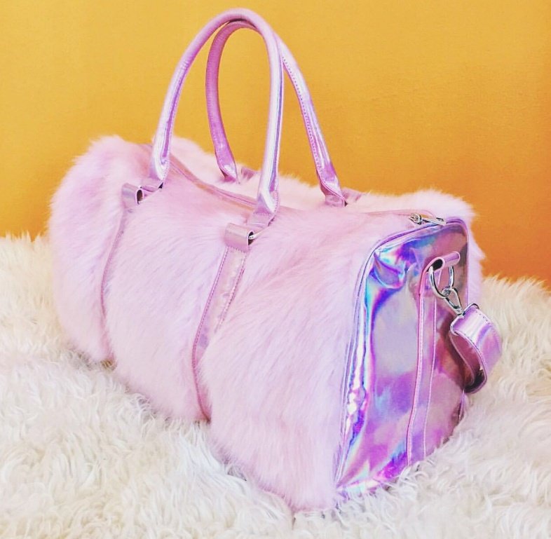 Laser Symphony Faux Fur Plush Oversized Travel Bag Luggage Bag Large Capacity Tote - Image 5