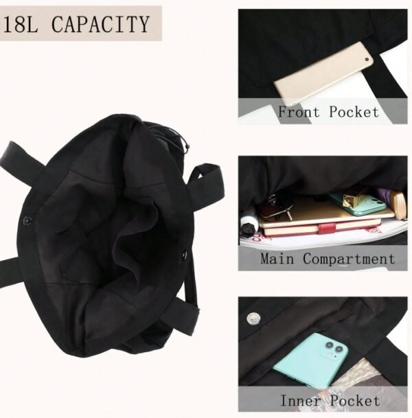 18L Side-Cinch Shopper Bags Lightweight Shoulder Bag Tote Handbag For Shopping Workout Beach Travel - Image 5